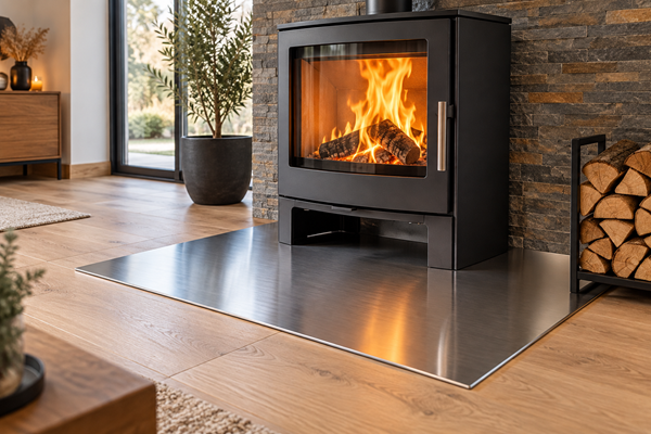 Protection de sol pour poêle à bois : pourquoi choisir une plaque inox sur mesure ?