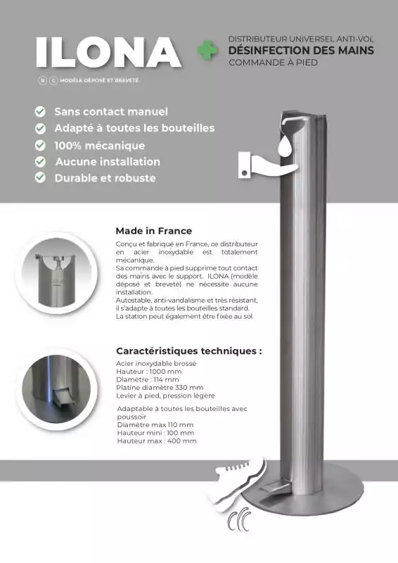 Distributeur de Gel Hydoalcoolique en inox sans contact