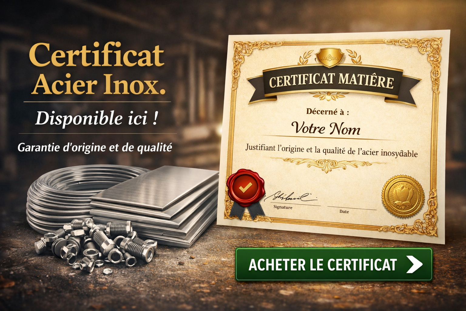 Certificat Matière Inox