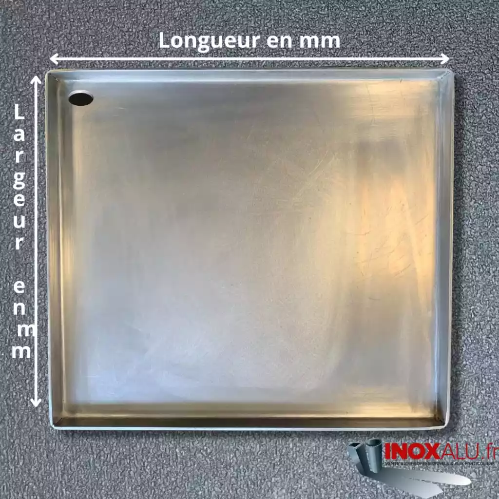 Plancha inox 4 rebords ep 4mm trou au fond à gauche