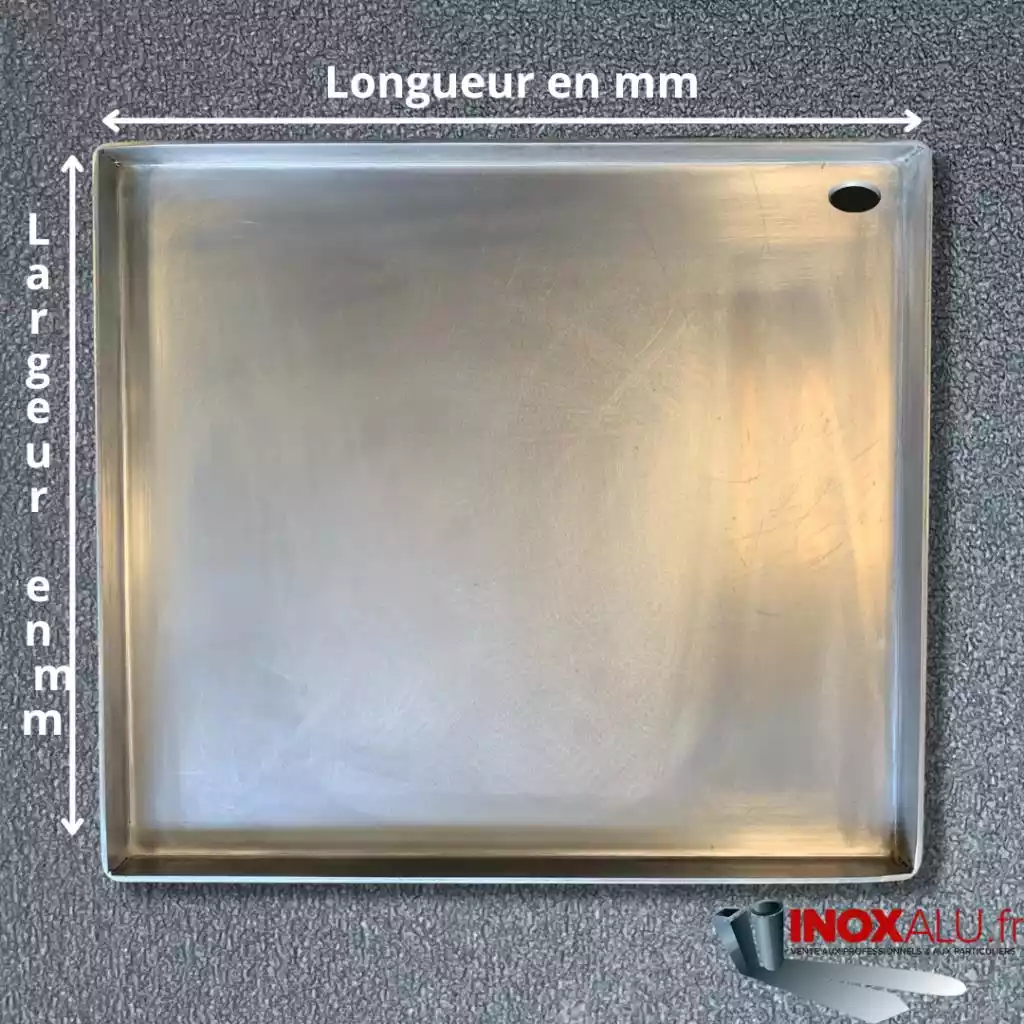 Plancha inox 4 rebords ep 4mm trou au fond à droite